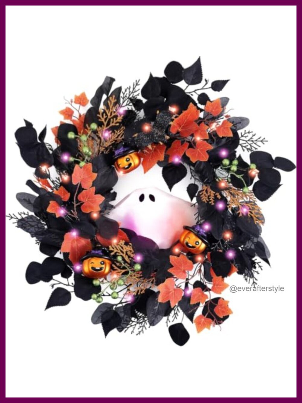 20" Lighted Halloween Ghost Wreath Front Door Decor Sound Timer